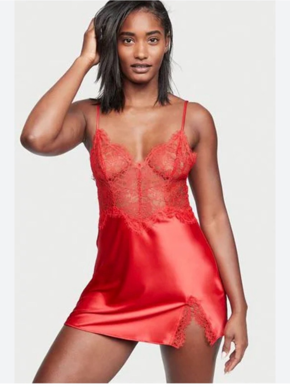 Victoria's Secret Red Lace & Satin Chemise Slip Dress Lingerie size Large